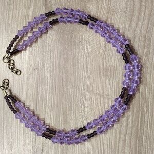 Purple Double Strand Beaded Ladies Necklace,   Handmade Ladies Beaded Necklace
